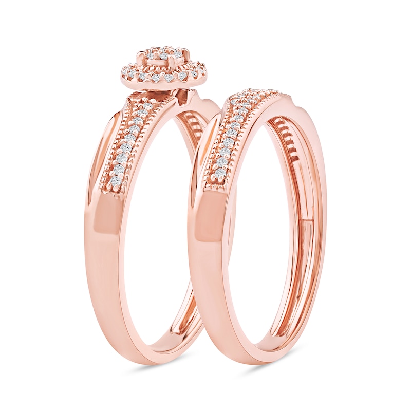Main Image 2 of 0.20 CT. T.W. Multi-Diamond Frame Bridal Set in Sterling Silver with 14K Rose Gold Plate