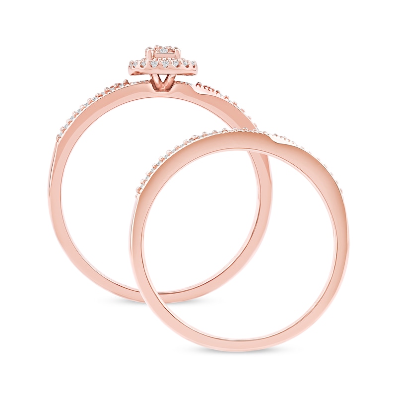 Main Image 3 of 0.20 CT. T.W. Multi-Diamond Frame Bridal Set in Sterling Silver with 14K Rose Gold Plate