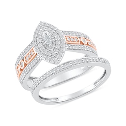 0.51 CT. T.W. Marquise-Cut Diamond Bridal Set in Sterling Silver and 14K Rose Gold Plate