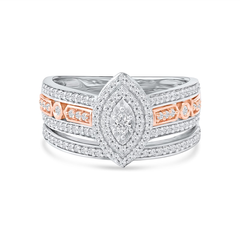 0.51 CT. T.W. Marquise-Cut Diamond Bridal Set in Sterling Silver and 14K Rose Gold Plate