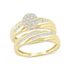 Thumbnail Image 1 of 0.48 CT. T.W. Multi-Diamond Diagonal Ribbons Bridal Set in Sterling Silver with 14K Gold Plate