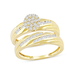 0.48 CT. T.W. Multi-Diamond Diagonal Ribbons Bridal Set in Sterling Silver with 14K Gold Plate
