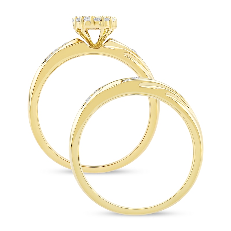 Main Image 3 of 0.48 CT. T.W. Multi-Diamond Diagonal Ribbons Bridal Set in Sterling Silver with 14K Gold Plate