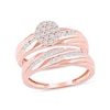 Thumbnail Image 1 of 0.48 CT. T.W. Multi-Diamond Diagonal Ribbons Bridal Set in Sterling Silver with 14K Rose Gold Plate