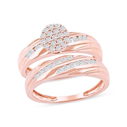 0.48 CT. T.W. Multi-Diamond Diagonal Ribbons Bridal Set in Sterling Silver with 14K Rose Gold Plate