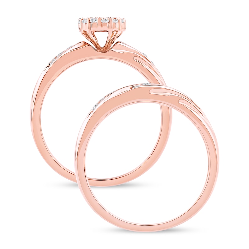 Main Image 3 of 0.48 CT. T.W. Multi-Diamond Diagonal Ribbons Bridal Set in Sterling Silver with 14K Rose Gold Plate