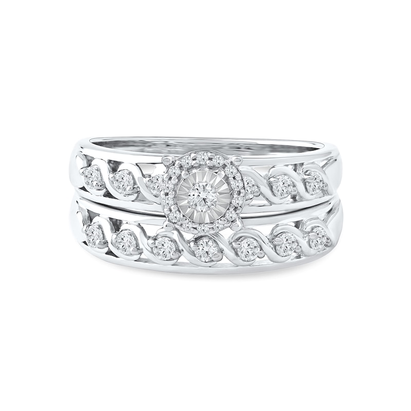 Main Image 4 of 0.38 CT. T.W. Diamond “S” Curve Bridal Set in Sterling Silver