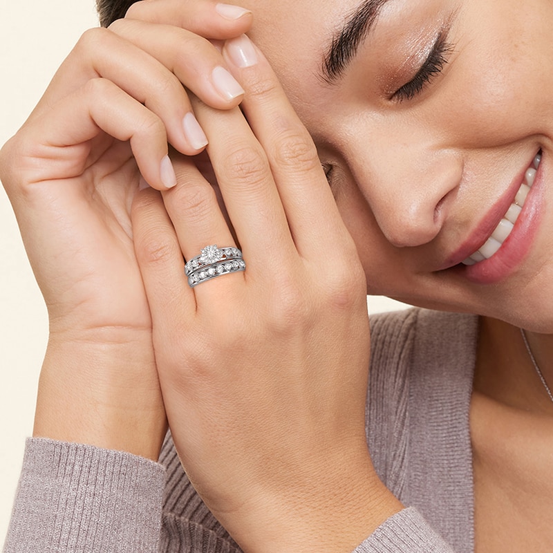 Main Image 5 of 0.38 CT. T.W. Diamond “S” Curve Bridal Set in Sterling Silver