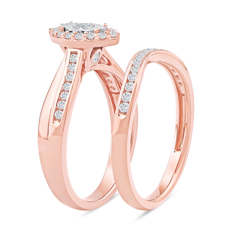 Main Image 2 of 0.46 CT. T.W. Diamond Marquise Frame Bridal Set in Sterling Silver with 14K Rose Gold Plate