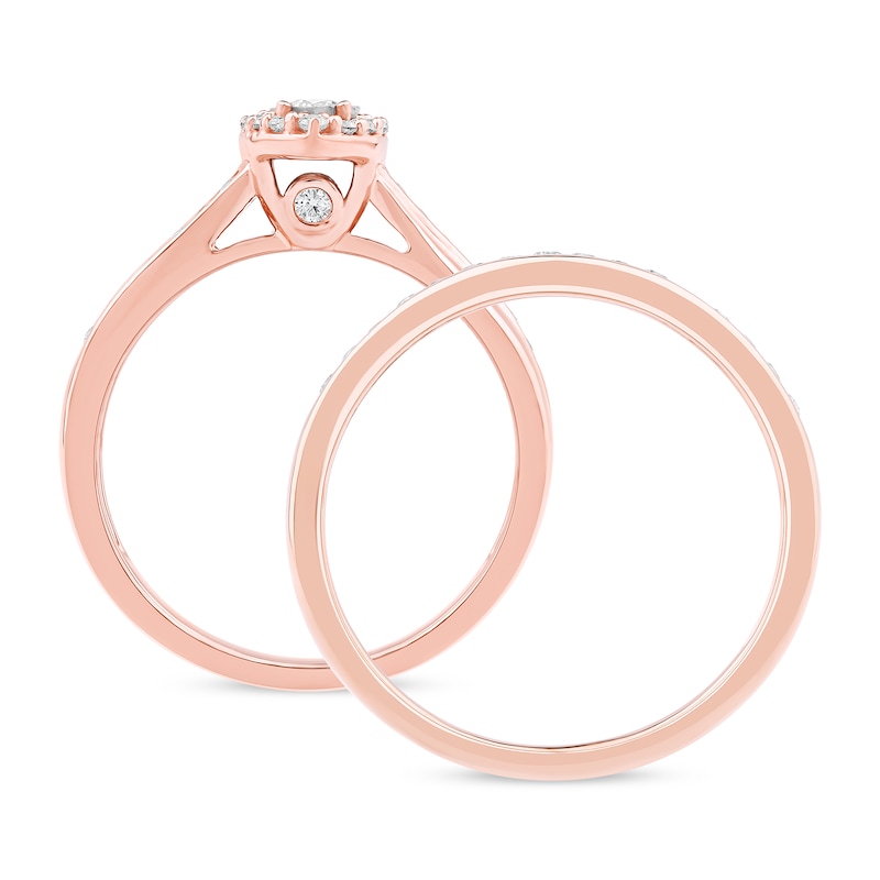Main Image 3 of 0.46 CT. T.W. Diamond Marquise Frame Bridal Set in Sterling Silver with 14K Rose Gold Plate