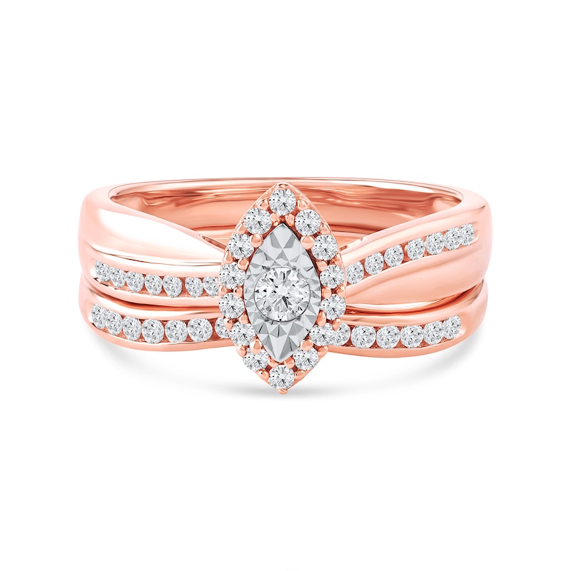 Main Image 4 of 0.46 CT. T.W. Diamond Marquise Frame Bridal Set in Sterling Silver with 14K Rose Gold Plate