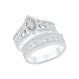 0.44 CT. T.W. Multi-Diamond Marquise Frame Geometric Cutout Bridal Set in Sterling Silver