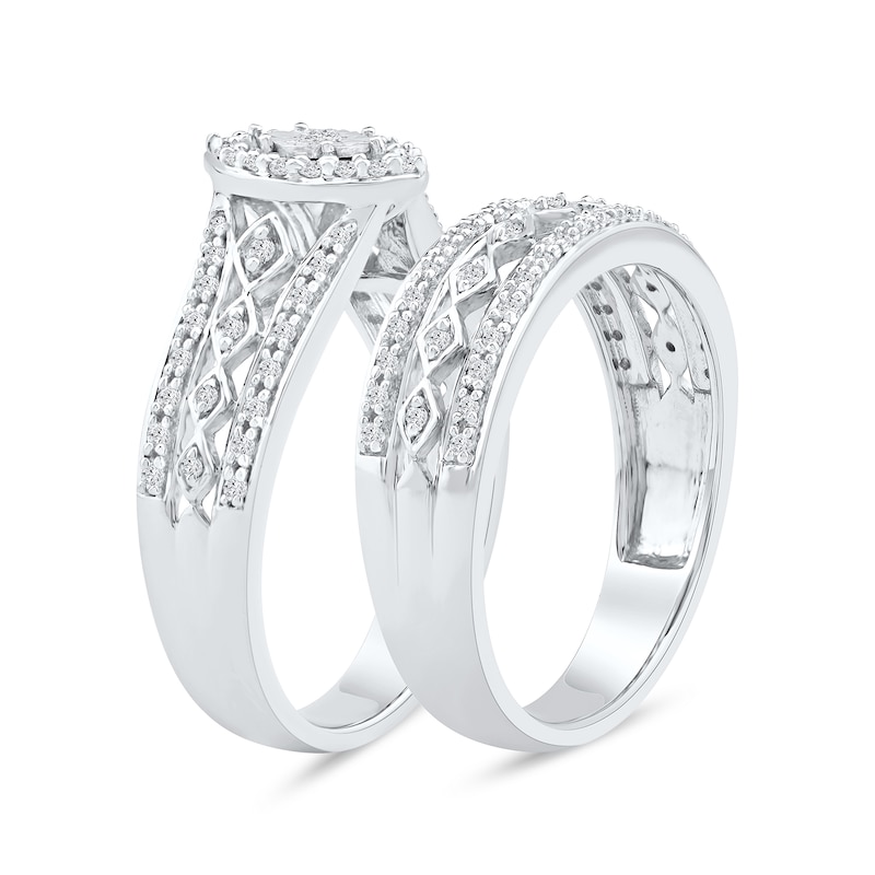 Main Image 2 of 0.44 CT. T.W. Multi-Diamond Marquise Frame Geometric Cutout Bridal Set in Sterling Silver