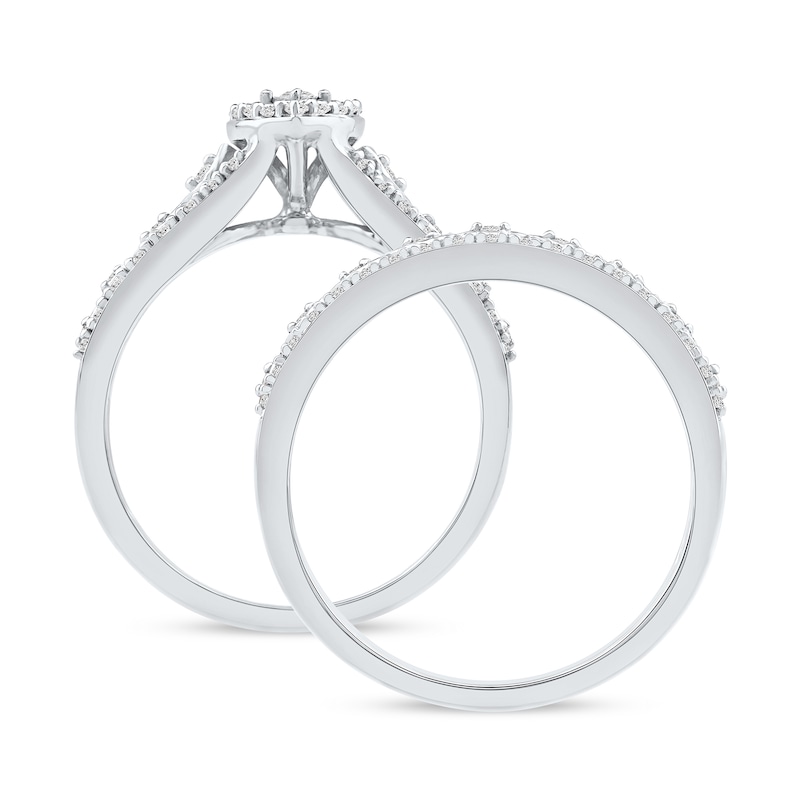 Main Image 3 of 0.44 CT. T.W. Multi-Diamond Marquise Frame Geometric Cutout Bridal Set in Sterling Silver