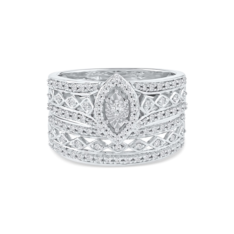 Main Image 4 of 0.44 CT. T.W. Multi-Diamond Marquise Frame Geometric Cutout Bridal Set in Sterling Silver