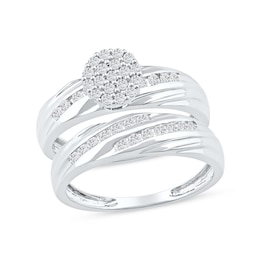 0.48 CT. T.W. Multi-Diamond Diagonal Ribbons Bridal Set in Sterling Silver