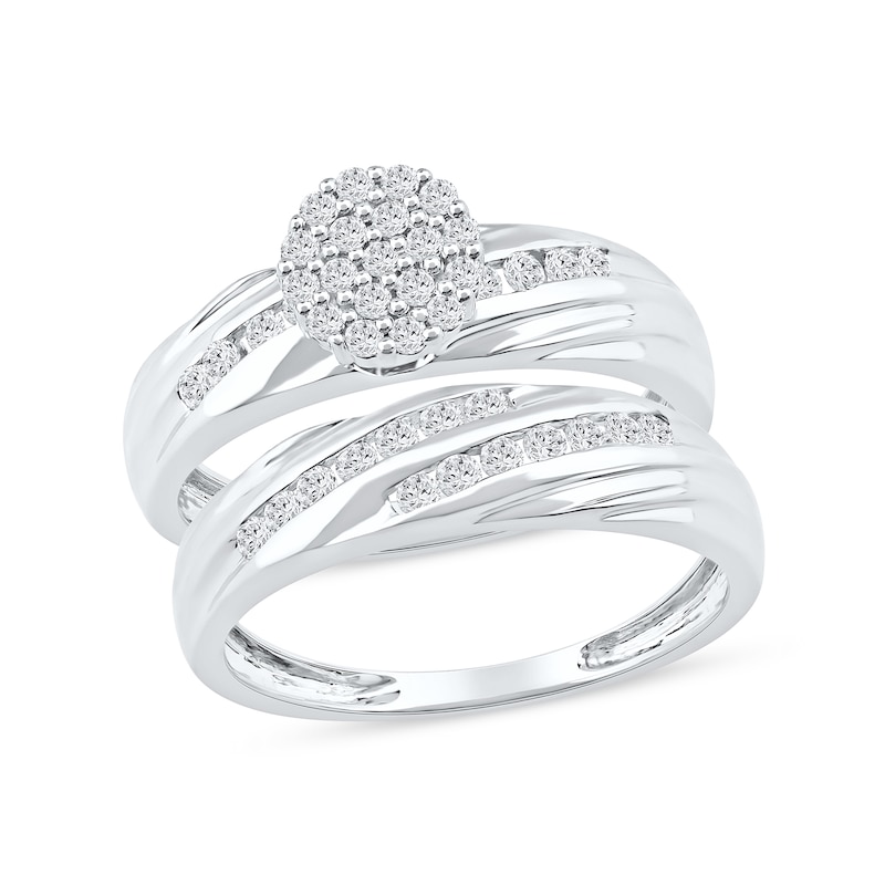 Main Image 1 of 0.48 CT. T.W. Multi-Diamond Diagonal Ribbons Bridal Set in Sterling Silver