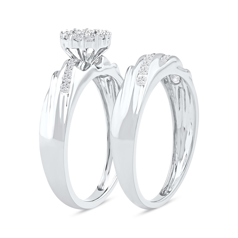 Main Image 2 of 0.48 CT. T.W. Multi-Diamond Diagonal Ribbons Bridal Set in Sterling Silver