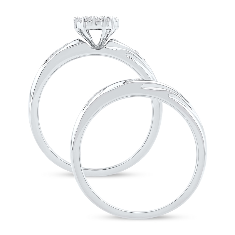 Main Image 3 of 0.48 CT. T.W. Multi-Diamond Diagonal Ribbons Bridal Set in Sterling Silver