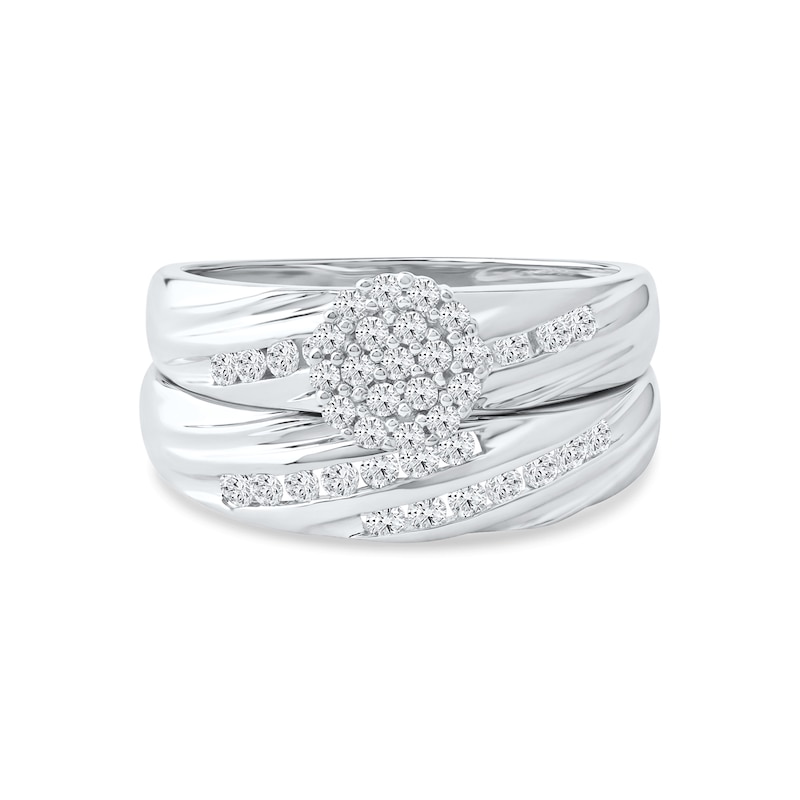 Main Image 4 of 0.48 CT. T.W. Multi-Diamond Diagonal Ribbons Bridal Set in Sterling Silver