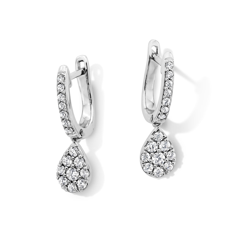 Main Image 1 of Shooting Star 0.40 CT. T.W. Certified Lab-Grown Diamond Hoop Pear Drop Earrings in Sterling Silver (F/VS2)
