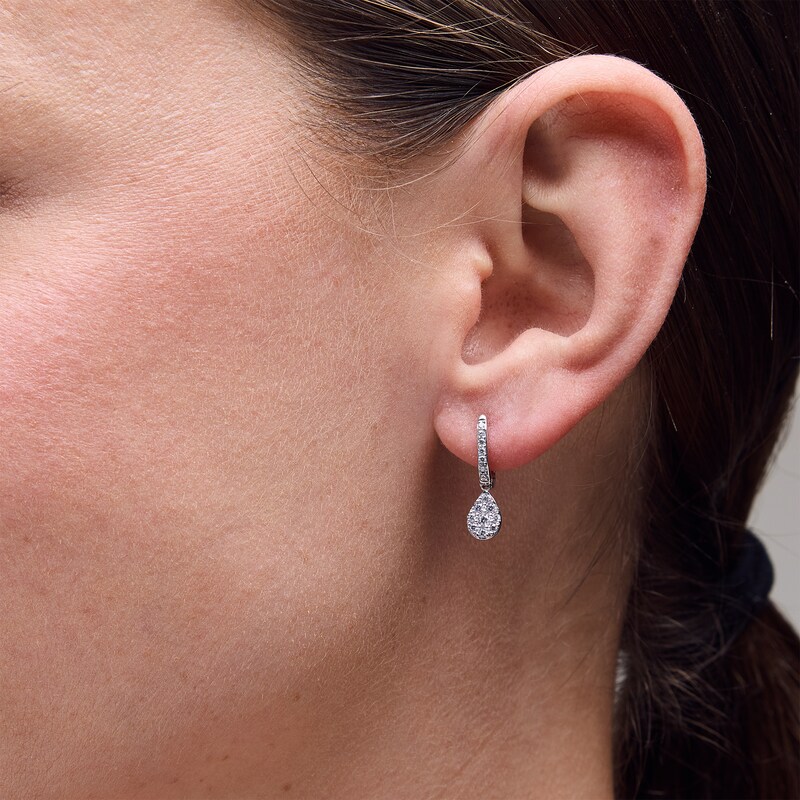 Main Image 2 of Shooting Star 0.40 CT. T.W. Certified Lab-Grown Diamond Hoop Pear Drop Earrings in Sterling Silver (F/VS2)
