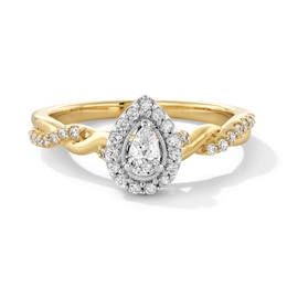 0.30 CT. T.W. Pear-Shaped Certified Lab-Grown Diamond Frame Twist Shank Promise Ring in 10K Gold (F/VS2)