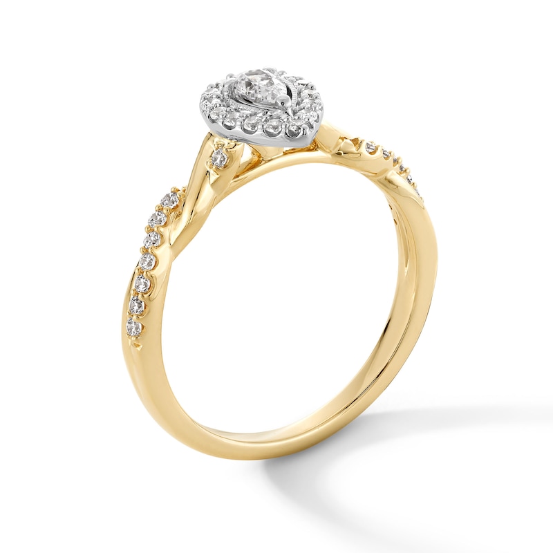 Main Image 2 of 0.30 CT. T.W. Pear-Shaped Certified Lab-Grown Diamond Frame Twist Shank Promise Ring in 10K Gold (F/VS2)