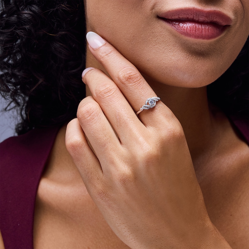 0.30 CT. T.W. Certified Lab-Grown Diamond Swirl Promise Ring in 10K White Gold (F/VS2)