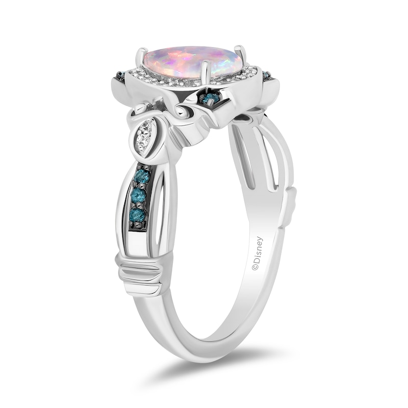 Main Image 2 of Enchanted Disney Cinderella Pear-Shaped Lab-Created Opal, Blue Topaz and 0.065 CT.T.W. Diamond Ring in Sterling Silver