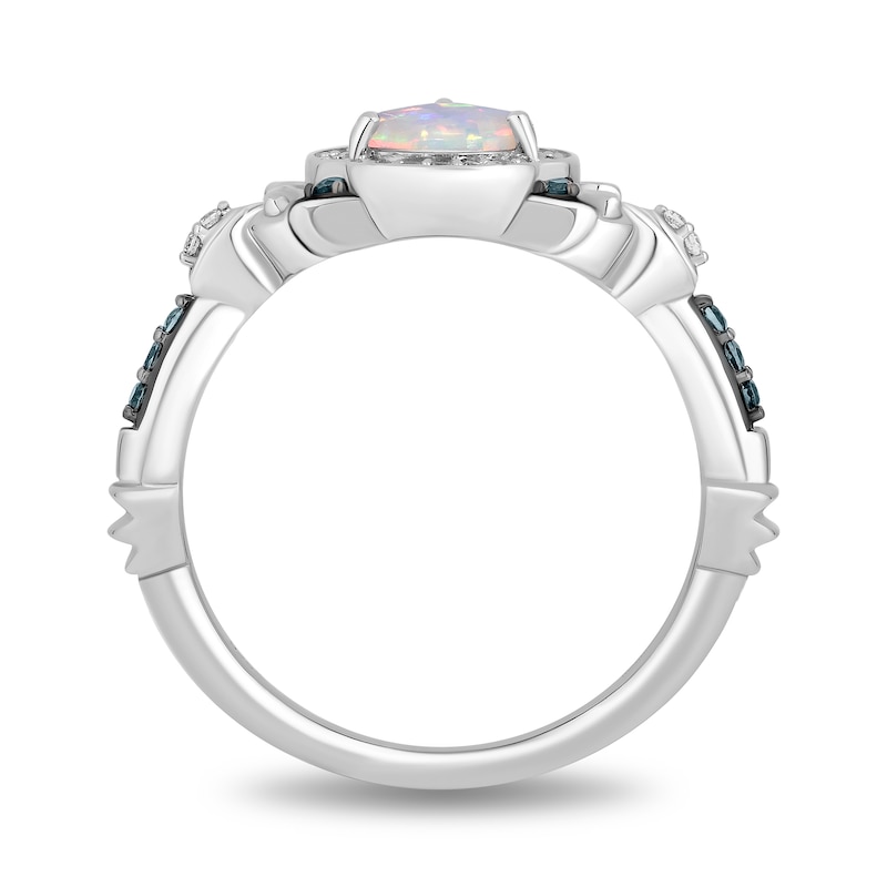 Main Image 3 of Enchanted Disney Cinderella Pear-Shaped Lab-Created Opal, Blue Topaz and 0.065 CT.T.W. Diamond Ring in Sterling Silver
