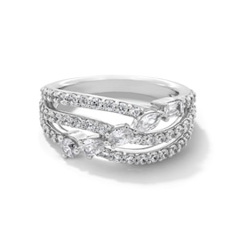 1.50 CT. T.W. Multi-Shaped Certified Lab-Grown Diamond Multi-Row Crossover Ring in 10K White Gold (F/SI2)