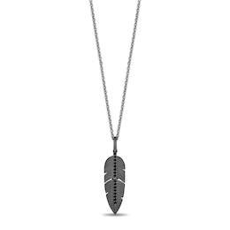 Enchanted Disney Villains Maleficent 0.065 CT. T.W. Black Diamond Feather Pendant in Black Sterling Silver - 19"