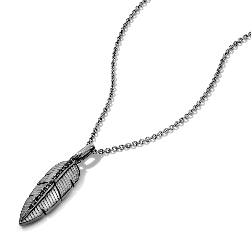Main Image 4 of Enchanted Disney Villains Maleficent 0.065 CT. T.W. Black Diamond Feather Pendant in Black Sterling Silver - 19"
