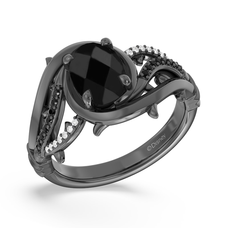 Enchanted Disney Villains Maleficent Oval Onyx and 0.115 CT. T.W. Diamond Bypass Ring in Black Sterling Silver