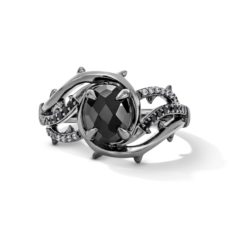 Main Image 5 of Enchanted Disney Villains Maleficent Oval Onyx and 0.115 CT. T.W. Diamond Bypass Ring in Black Sterling Silver