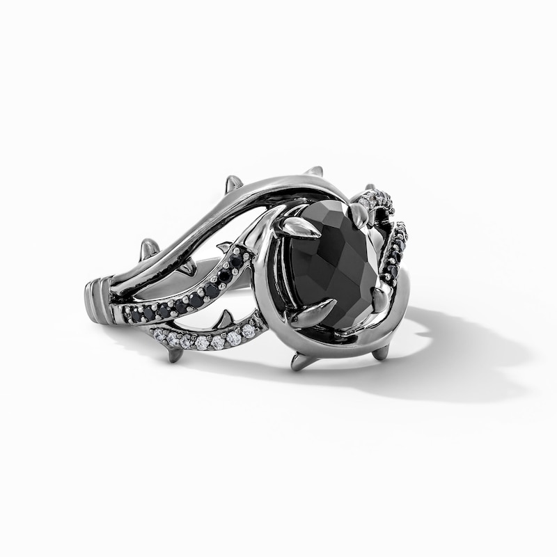 Main Image 6 of Enchanted Disney Villains Maleficent Oval Onyx and 0.115 CT. T.W. Diamond Bypass Ring in Black Sterling Silver