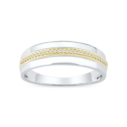 0.08 CT. T.W. Diamond Wedding Band in Sterling Silver and 14K Gold Plate