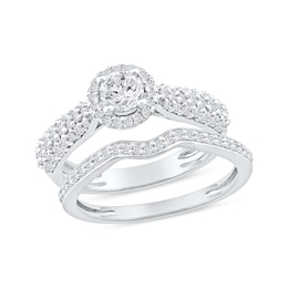 1.17 CT. T.W. Certified Lab-Grown Diamond Bridal Set in Sterling Silver (F/SI2)
