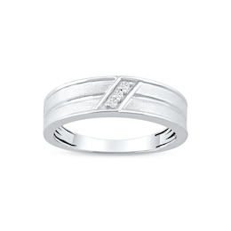 0.05 CT. T.W. Diamond Slant Wedding Band in Sterling Silver