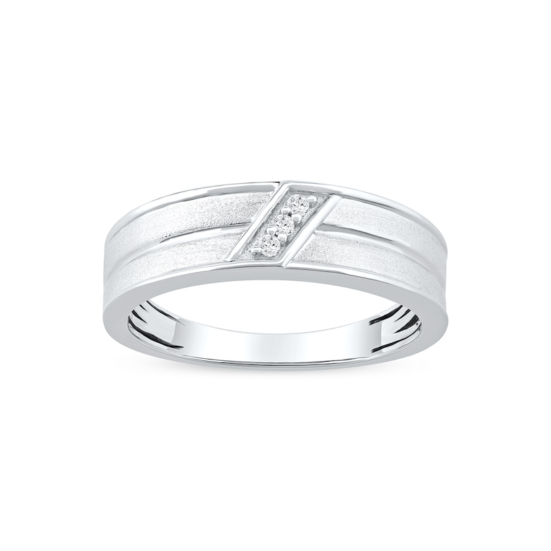 Main Image 1 of 0.05 CT. T.W. Diamond Slant Wedding Band in Sterling Silver