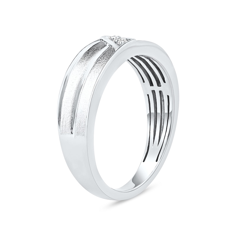 Main Image 2 of 0.05 CT. T.W. Diamond Slant Wedding Band in Sterling Silver