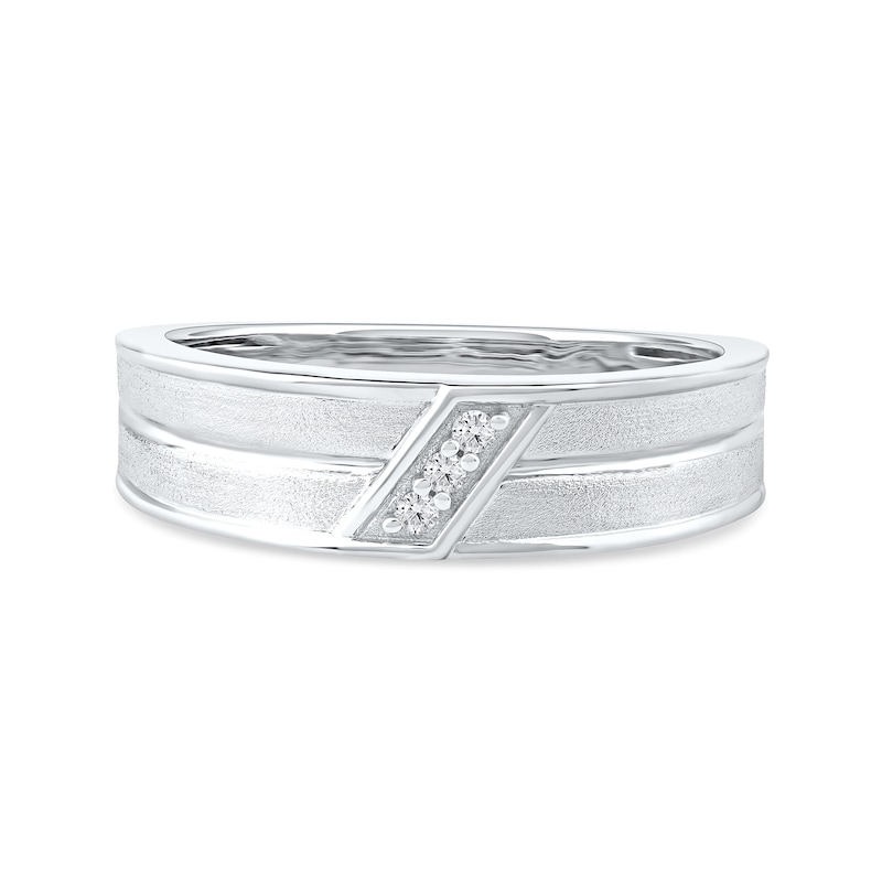 Main Image 3 of 0.05 CT. T.W. Diamond Slant Wedding Band in Sterling Silver