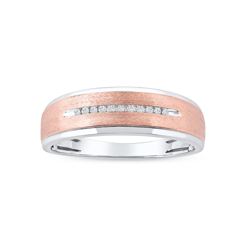 0.06 CT. T.W. Diamond Wedding Band in Sterling Silver and 14K Rose Gold Plate