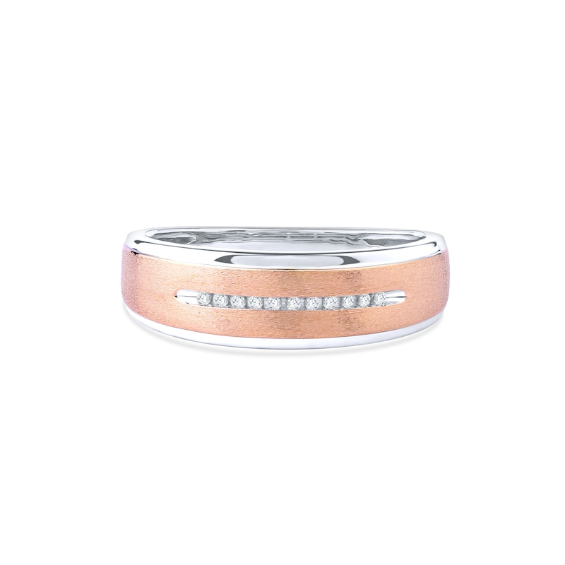 0.06 CT. T.W. Diamond Wedding Band in Sterling Silver and 14K Rose Gold Plate