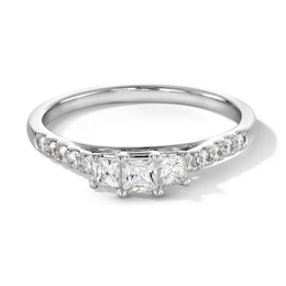0.50 CT. T.W. Princess-Cut Diamond Past Present Future® Engagement Ring in 10K White Gold