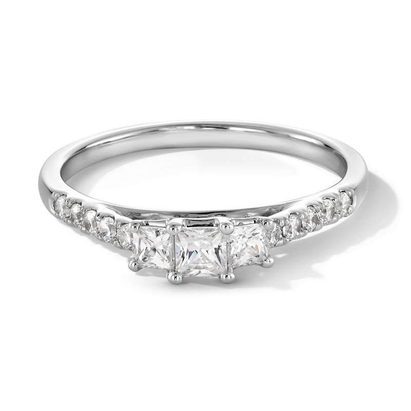 0.50 CT. T.W. Princess-Cut Diamond Past Present Future® Engagement Ring in 10K White Gold