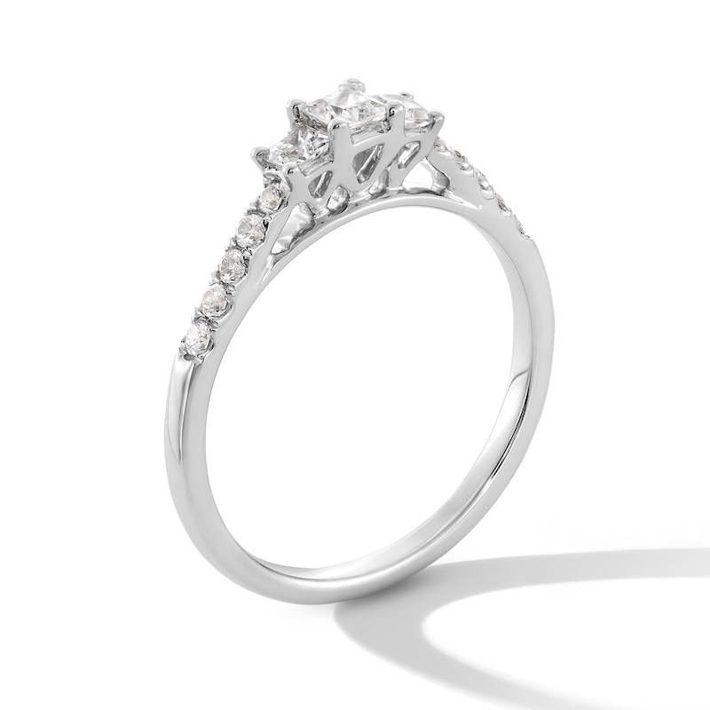 0.50 CT. T.W. Princess-Cut Diamond Past Present Future® Engagement Ring in 10K White Gold