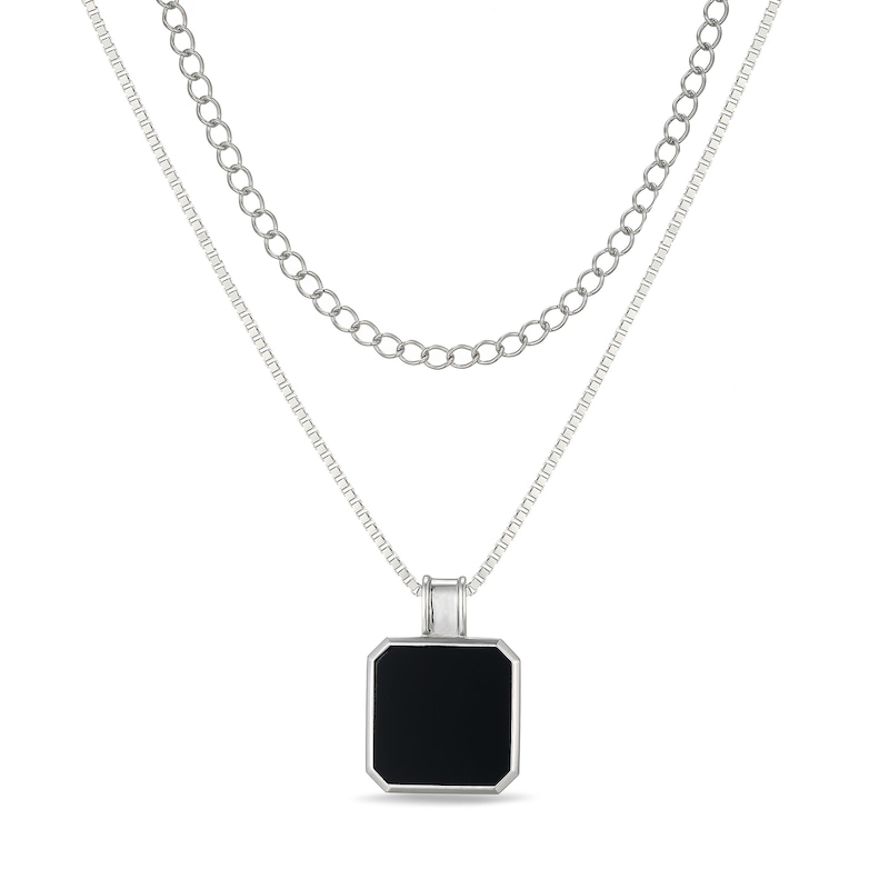 Octagon-Shaped Onyx Layered Necklace in Sterling Silver - 22"