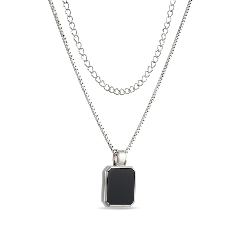 Main Image 2 of Octagon-Shaped Onyx Layered Necklace in Sterling Silver - 22”